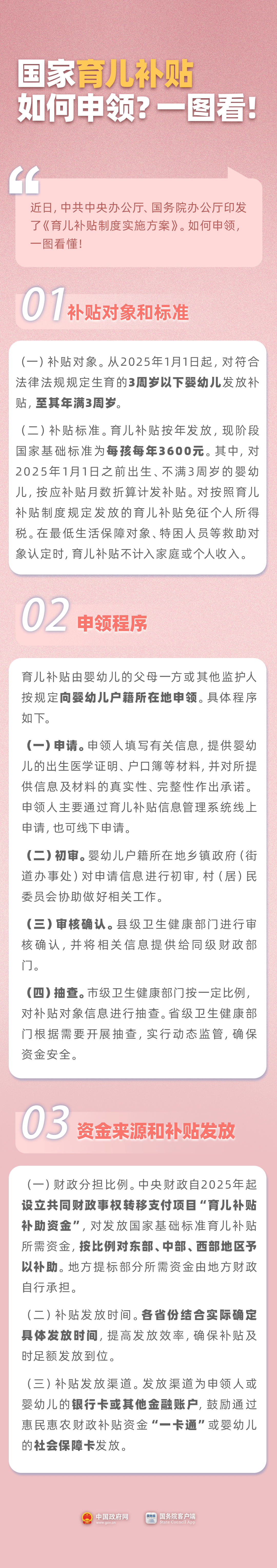 3岁前每孩每年3600元 你家能领多少育儿补贴？