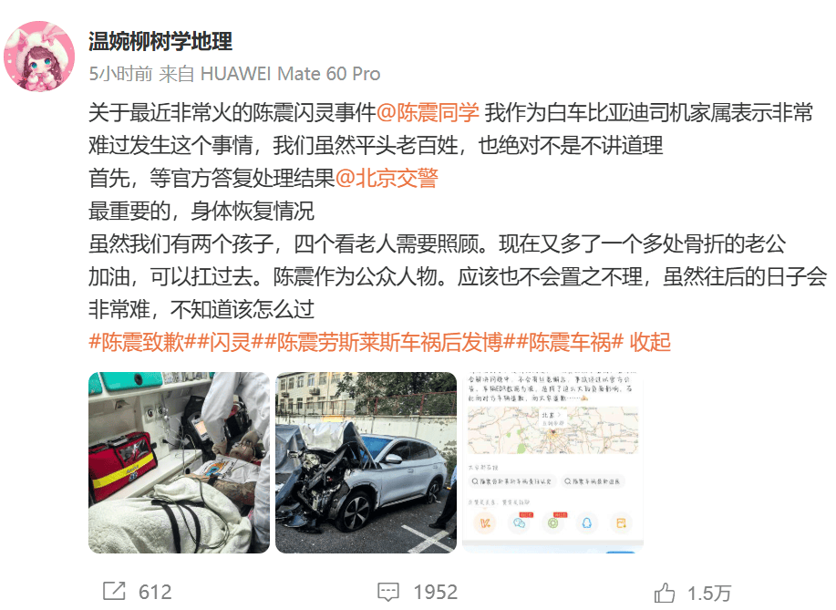比亚迪车主多处骨折，其妻发声：往后日子不知怎么过！陈震车祸后再度致歉