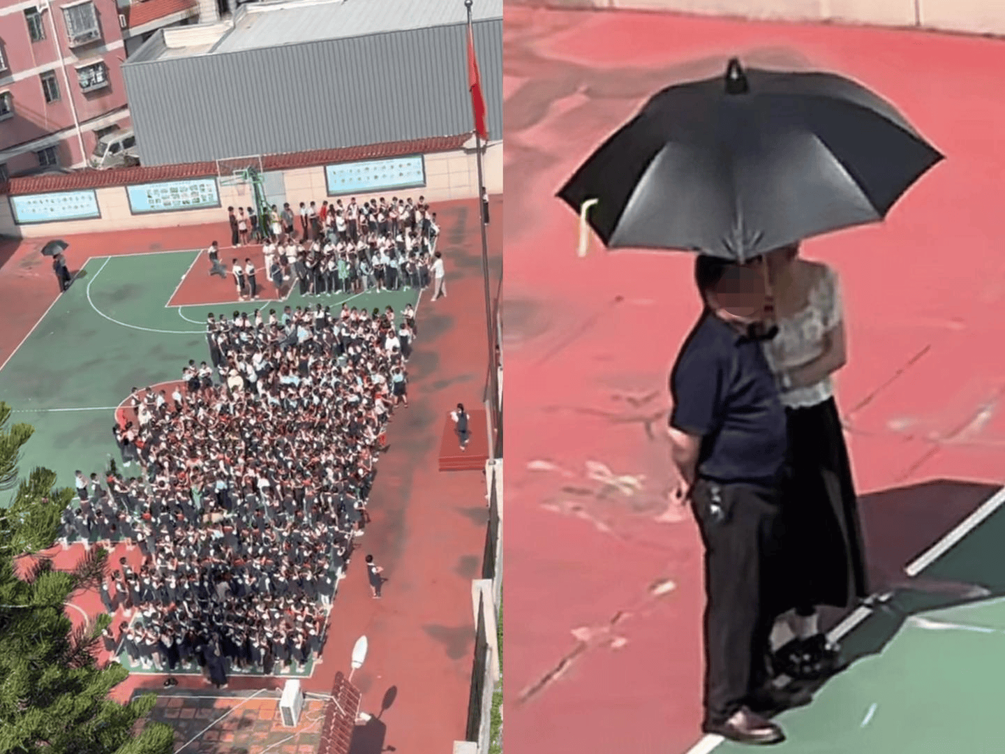 教育部门回应“学生顶烈日，后方两人撑伞”：男子系退休返聘教师，双方非父女关系
